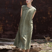 Buddha Stones Handmade Tie Dye Midi Dress Linen Sleeveless Dress 9