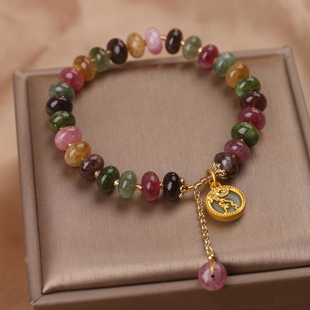 Buddha Stones Colorful Tourmaline Cute Flower Rabbit Charm Love Bracelet
