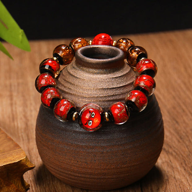 Buddha Stones Tibetan Five God of Wealth Thangka Liuli Glass Bead Chinese Zodiac Protection Bracelet (Extra 35% Off | USE CODE: FS35) - Red God of Wealth(Horse/Snake) - 14mm - image 20