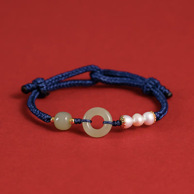Buddha Stones Natural Hetian Jade Pearl Peace Buckle Luck Bracelet (Extra 35% Off | USE CODE: FS35) - Navy Blue - image 0