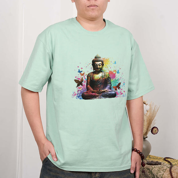 Buddha Stones Colorful Butterfly Flying Meditation Buddha Tee T-shirt T-Shirts BS 13