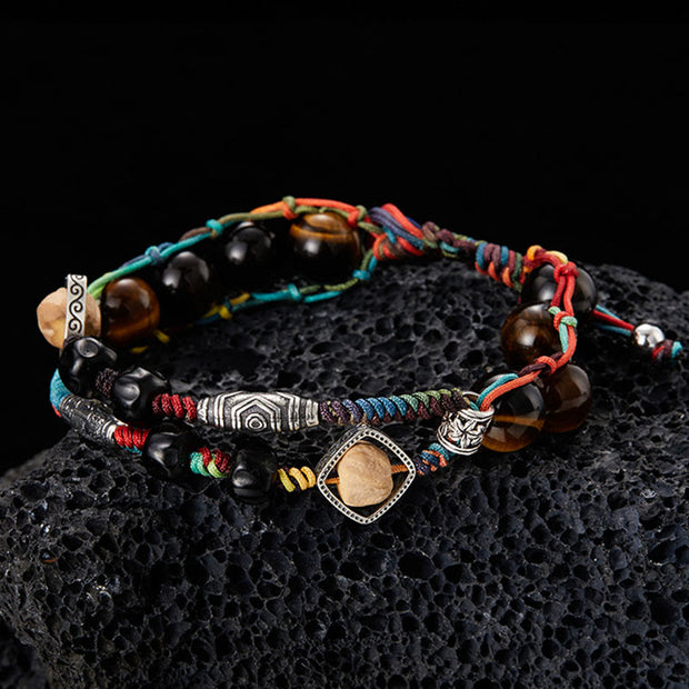 Buddha Stones 925 Sterling Silver Tiger's Eye Bodhi Seed Handmade Courage Bracelet