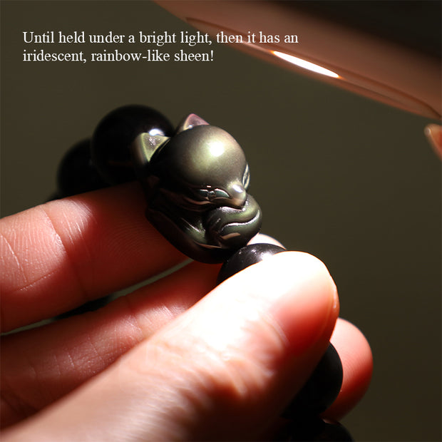 Buddha Stones Rainbow Obsidian Fox Healing Positive Bracelet Bracelet BS 4