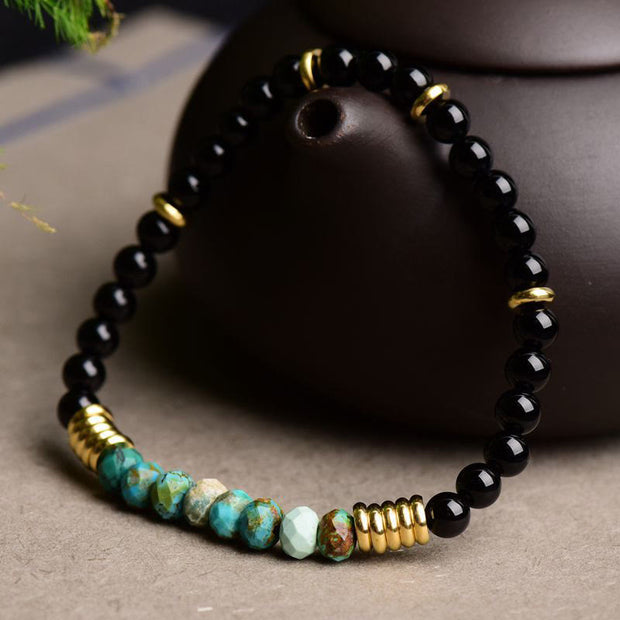 Buddha Stones Vintage Black Onyx Turquoise Protection Bracelet