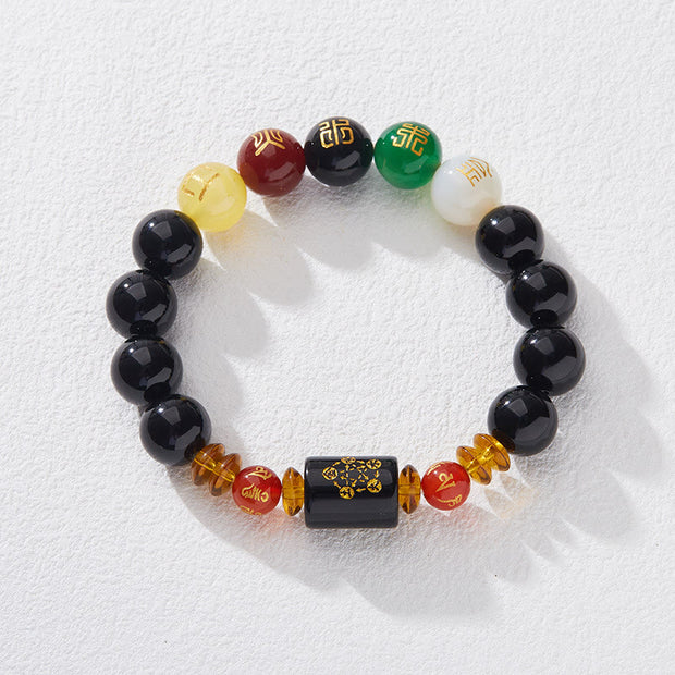 Buddha Stones Five Elements Black Onyx Red Agate Wisdom Wealth Bracelet Bracelet BS 12mm Black Onyx(Wrist Circumference: 14-16cm)