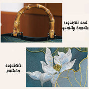 Buddha Stones Lotus Embroidery Bamboo Handle Handbag