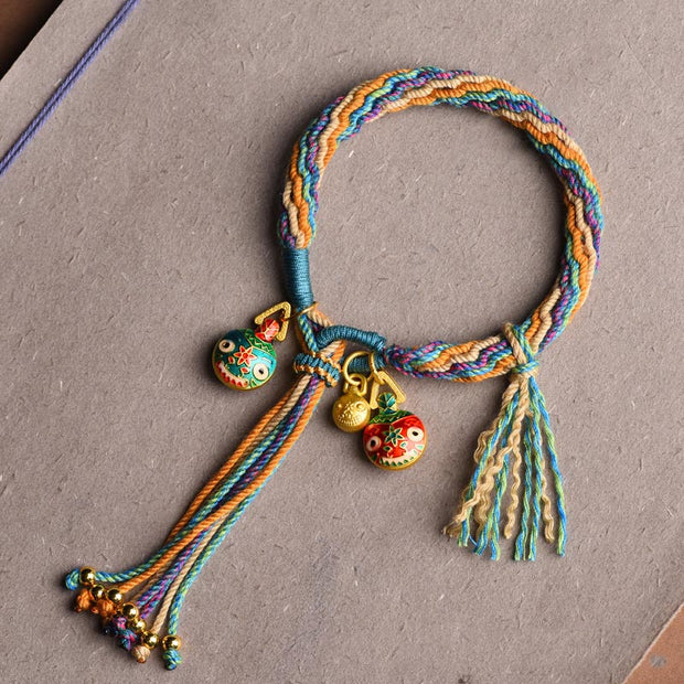 Buddha Stones Gold Swallowing Beast Family Luck Reincarnation Knot Braid Colorful String Bracelet