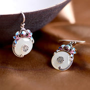 Buddha Stones 925 Sterling Silver Round Flower Hetian Jade Luck Necklace Pendant Earrings Set Bracelet Necklaces & Pendants BS Earrings