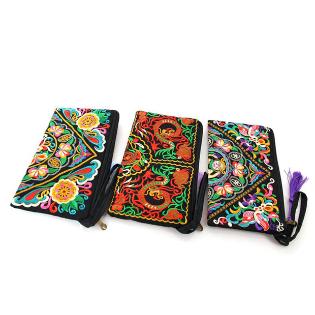Buddha Stones Dragon Butterfly Cosmos Flower Embroidery Wallet Shopping Purse Purse BS 32