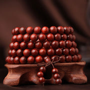 Buddha Stones Tibetan Small Leaf Red Sandalwood 108 Beads Mala Meditation Bracelet Mala Bracelet BS 2