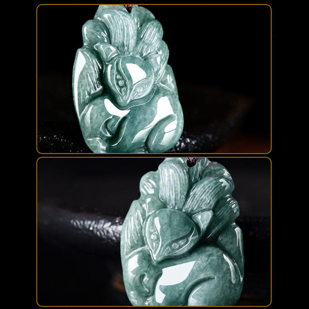 FREE Today: Good Luck Blessing Green Jade Nine-Tailed Fox Engraved Necklace Pendant FREE FREE 9
