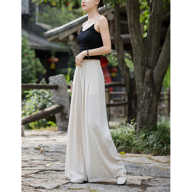Buddha Stones Solid Color Loose Wide Leg Pants With Pockets Wide Leg Pants BS 3