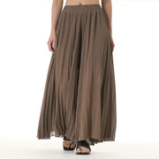 Buddha Stones Solid Color Loose Long Pleated Wide Leg Pants 32