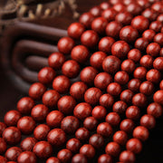 Buddha Stones Tibetan Small Leaf Red Sandalwood 108 Beads Mala Meditation Bracelet Mala Bracelet BS 5