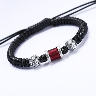 Buddha Stones 999 Sterling Silver Copper Coin Bead Copper Balance Braided String Bracelet (Extra 35% Off | USE CODE: FS35) - Silver Red - image 0