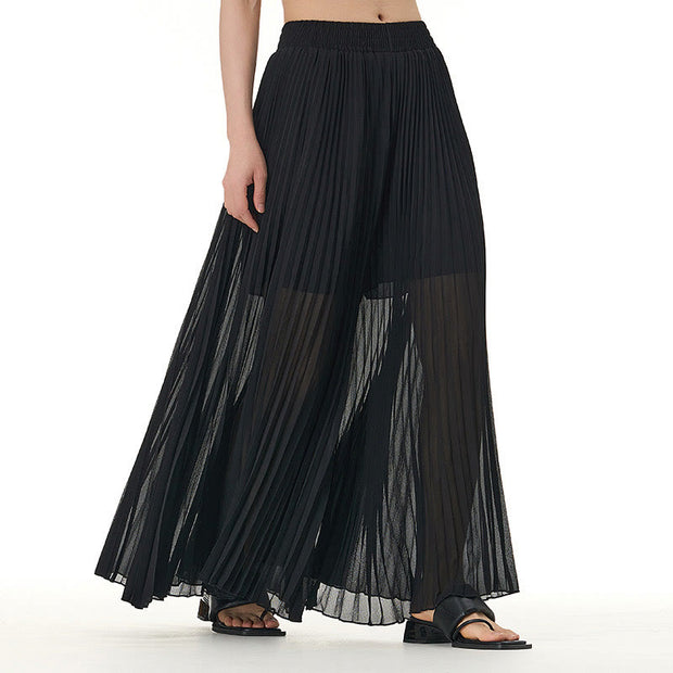 Buddha Stones Solid Color Loose Long Pleated Wide Leg Pants 11