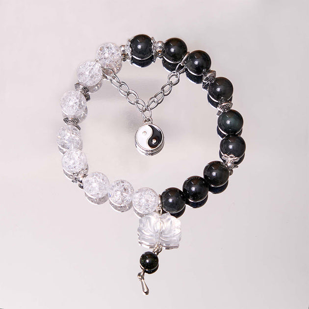 Buddha Stones Silver Sheen Obsidian Crackle Clear Quartz Black Rutilat ...