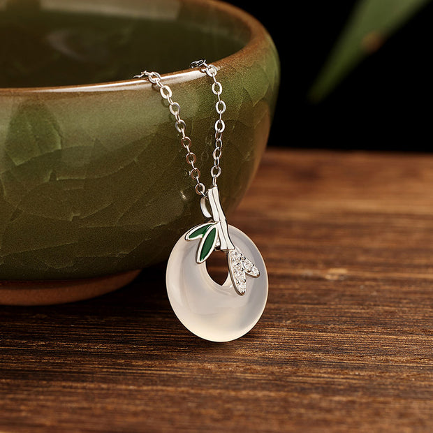 Buddha Stones 925 Sterling Silver Natural Chalcedony Bamboo Leaf Peace Buckle Positive Necklace Pendant (Extra 30% Off | USE CODE: FS30)