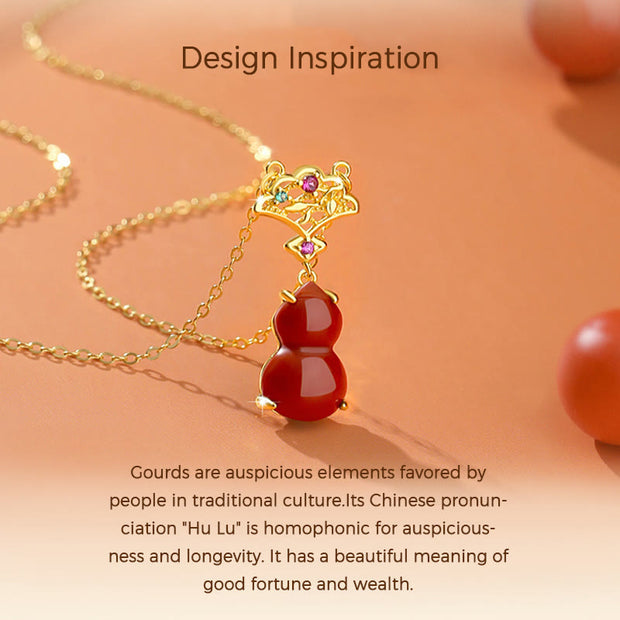Buddha Stones 925 Sterling Silver Red Agate Gourd Auspicious Clouds Confidence Bracelet Necklace Pendant Earrings Set