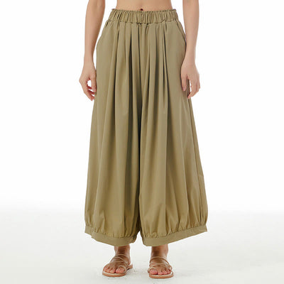 Buddha Stones Solid Color Loose Elastic Waist Wide Leg Pants With Pockets 1