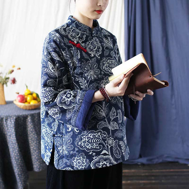 Buddha Stones Flowers Cotton Linen Jacket Shirt Chinese Northeast Style Winter Clothing 23
