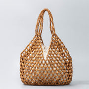 Buddha Stones Hand-woven Wooden Beads Shoulder Bag Handbags Shoulder Bag&Handbags BS Brown 27*12*29cm