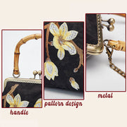 Buddha Stones Plum Blossom Embroidery Bamboo Handle Handbag Crossbody Bag Crossbody Bag&Handbags BS 4