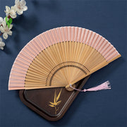 Buddha Stones Solid Color Handheld Silk Bamboo Folding Fan 21cm 4