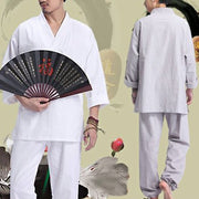 Buddha Stones Meditation Prayer V-neck Design Cotton Linen Spiritual Zen Practice Yoga Clothing Men's Set Clothes BS 15