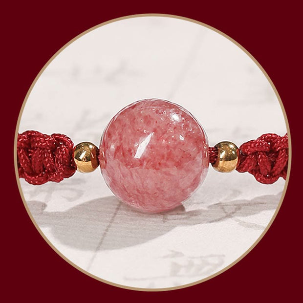 Buddha Stones Natural Strawberry Quartz Crystal Love Red String Weave Bracelet Anklet (Extra 30% Off | USE CODE: FS30) Bracelet BS 10