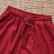 Buddha Stones Loose Cotton Linen Drawstring Wide Leg Pants With Pockets Wide Leg Pants BS 22