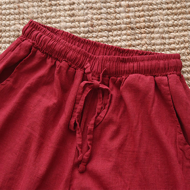 Buddha Stones Loose Cotton Linen Drawstring Wide Leg Pants With Pockets Wide Leg Pants BS 22