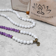 Buddha Stones 108 Mala Beads Amethyst White Turquoise OM Healing Meditation Energy Bracelet Bracelet BS 7