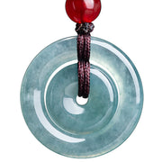 Buddha Stones Green Jade Double Peace Buckle Abundance Necklace Pendant