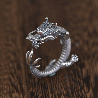 Buddha Stones 925 Sterling Silver Dragon Luck Protection Ring