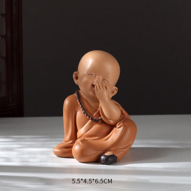 Buddha Stones Small Mini Meditation Praying Monk Serenity Resin Home Decoration Decorations BS Covering Mouth Monk 5.5*4.5*6.5cm