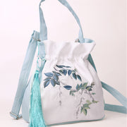 Buddha Stones Embroidered Flowers Wisteria Lily Cotton Linen Tote Crossbody Bag Shoulder Bag Handbag Crossbody Bag BS 1