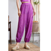 Buddha Stones Cashew Flowers Pattern Loose Harem Trousers Women's Yoga Pants With Side Split Harem Pants BS Purple XL(Waist 75cm/Hips 110cm/Length 97cm)