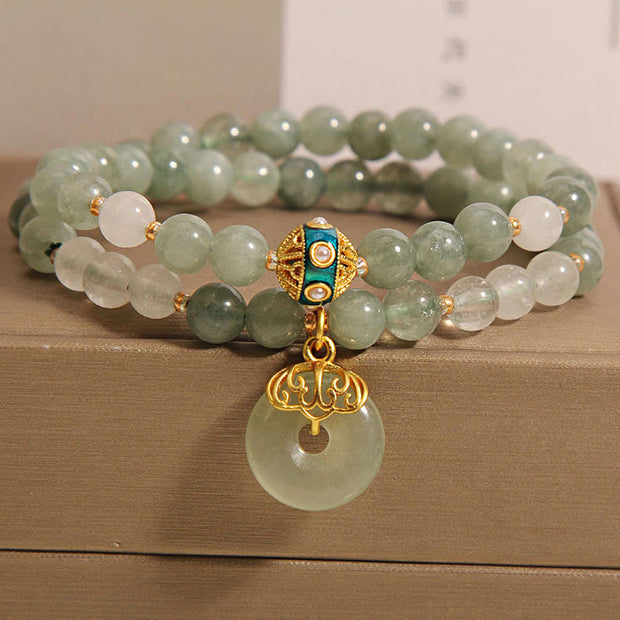 Buddha Stones Green Aventurine Peace Buckle Charm Luck Double Wrap Bracelet