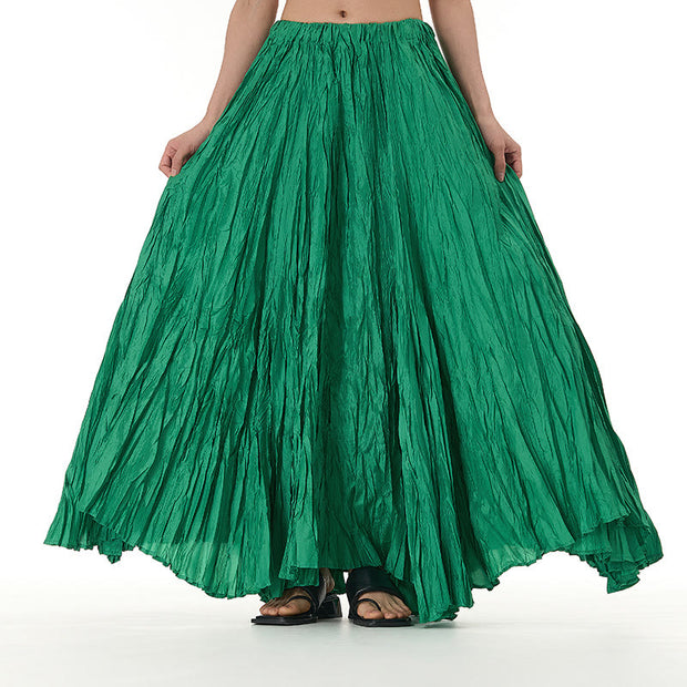 Buddha Stones Solid Color Loose Long Elastic Waist Skirt 107