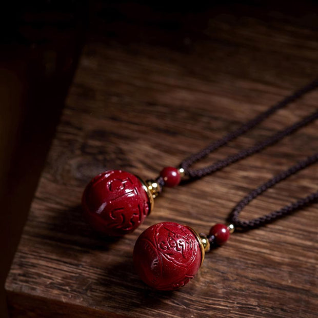 Buddha Stones Cinnabar Om Mani Padme Hum Attract Fortune Blessing Lucky Bead Necklace Pendant Necklaces & Pendants BS 10