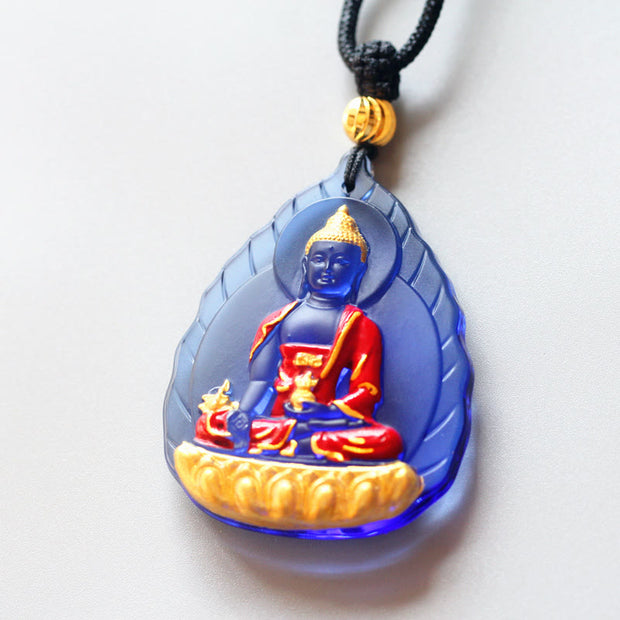 Buddha Stones Tibet Medicine Buddha Liuli Crystal Compassion Necklace Pendant (Extra 35% Off | USE CODE: FS35) - Leaf Medicine Buddha - image 3