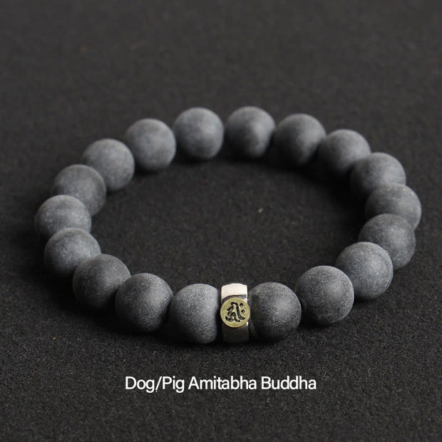 Buddha Stones Chinese Zodiac Natal Buddha Tibetan Cypress Healing Bracelet Bracelet BS 12mm(Wrist Circumference 14-16cm) Dog/Pig-Amitabha Buddha