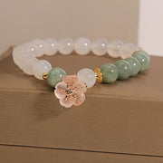 Buddha Stones White Agate Jade Flower Charm Luck Protection Bracelet Bracelet BS White Agate Jade(Wrist Circumference 14-16cm)