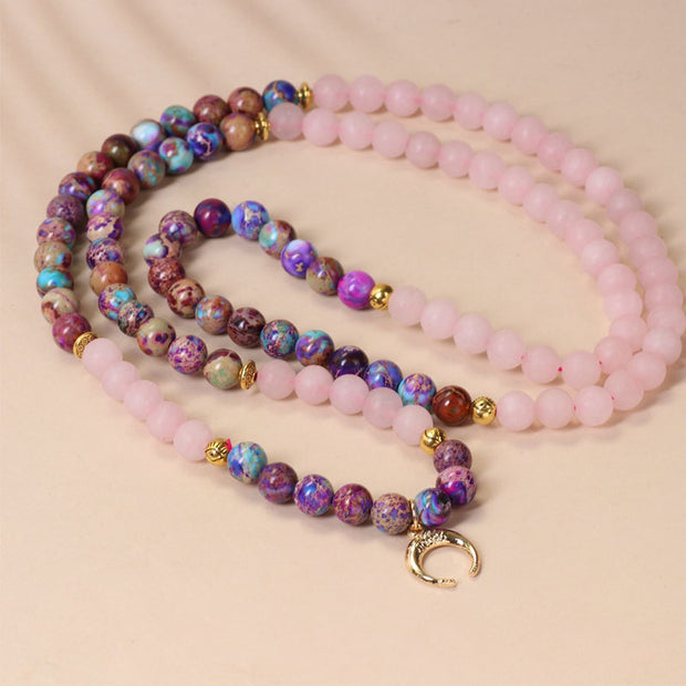 Buddha Stones 108 Beads Miano Real Pink Crystal Mala Healing Bracelet Mala Bracelet BS 1