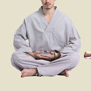 Buddha Stones Meditation Prayer V-neck Design Cotton Linen Spiritual Zen Practice Yoga Clothing Men's Set Clothes BS 8