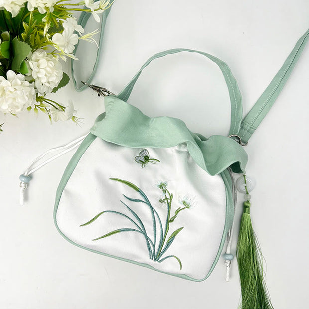 Buddha Stones Suzhou Embroidery Camellia Magnolia Peony Lotus Silk Tote Crossbody Bag Shoulder Bag Handbag 18