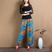 Buddha Stones Ethnic Style Red Green Flowers Print Harem Pants With Pockets Women's Harem Pants BS 32
