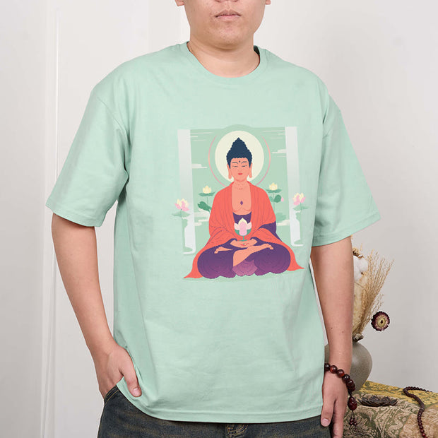 Buddha Stones Lotus Meditation Buddha Tee T-shirt T-Shirts BS 15