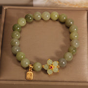 Buddha Stones Green Jade Flower Fu Character Charm Luck Bracelet Bracelet BS 1